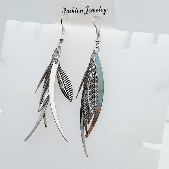 Silver Leaf Cascade Dangle Earrings, AZFA1160 - Picture 1 of 8